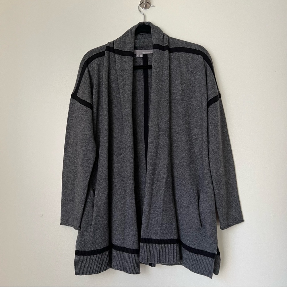 360Sweater Grey Oversized Cashmere Wool Open Front Cardigan Sweater Size M